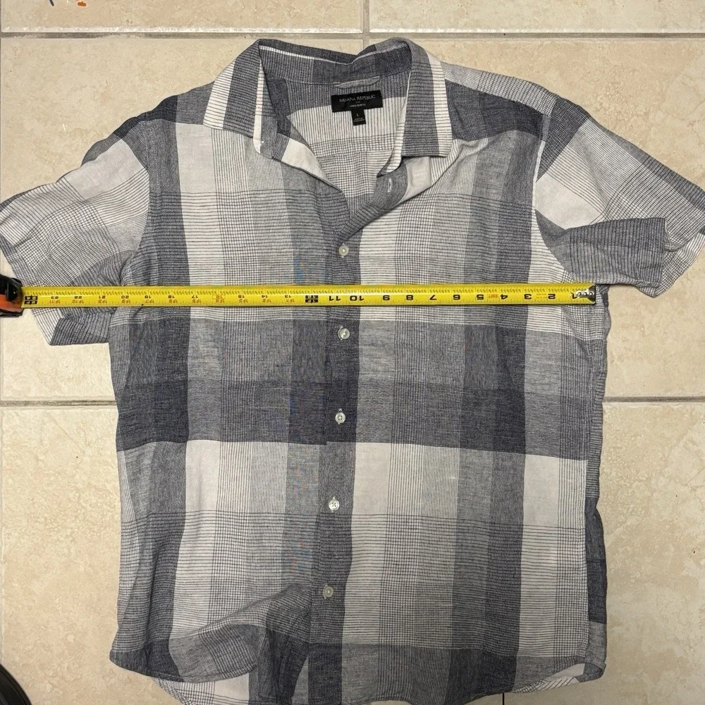 Banana Republic Shirt Mens Large‎ Blue Plaid Camp Casual Summer Beach